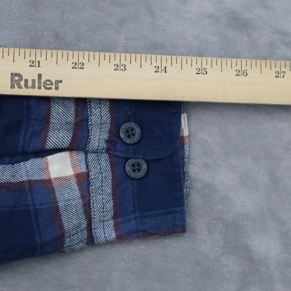 Wrangler Shacket Mens Large Blue Plaid Quilted Flannel Shirt Jacket Button Up